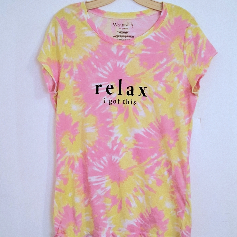Pink and Yellow Tie-Dye Women's Top